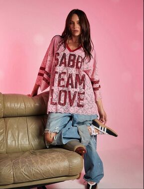 NWOT Sabbi The Lace Varsity Sequin Cotton Candy Oversized Jersey Women's XXS